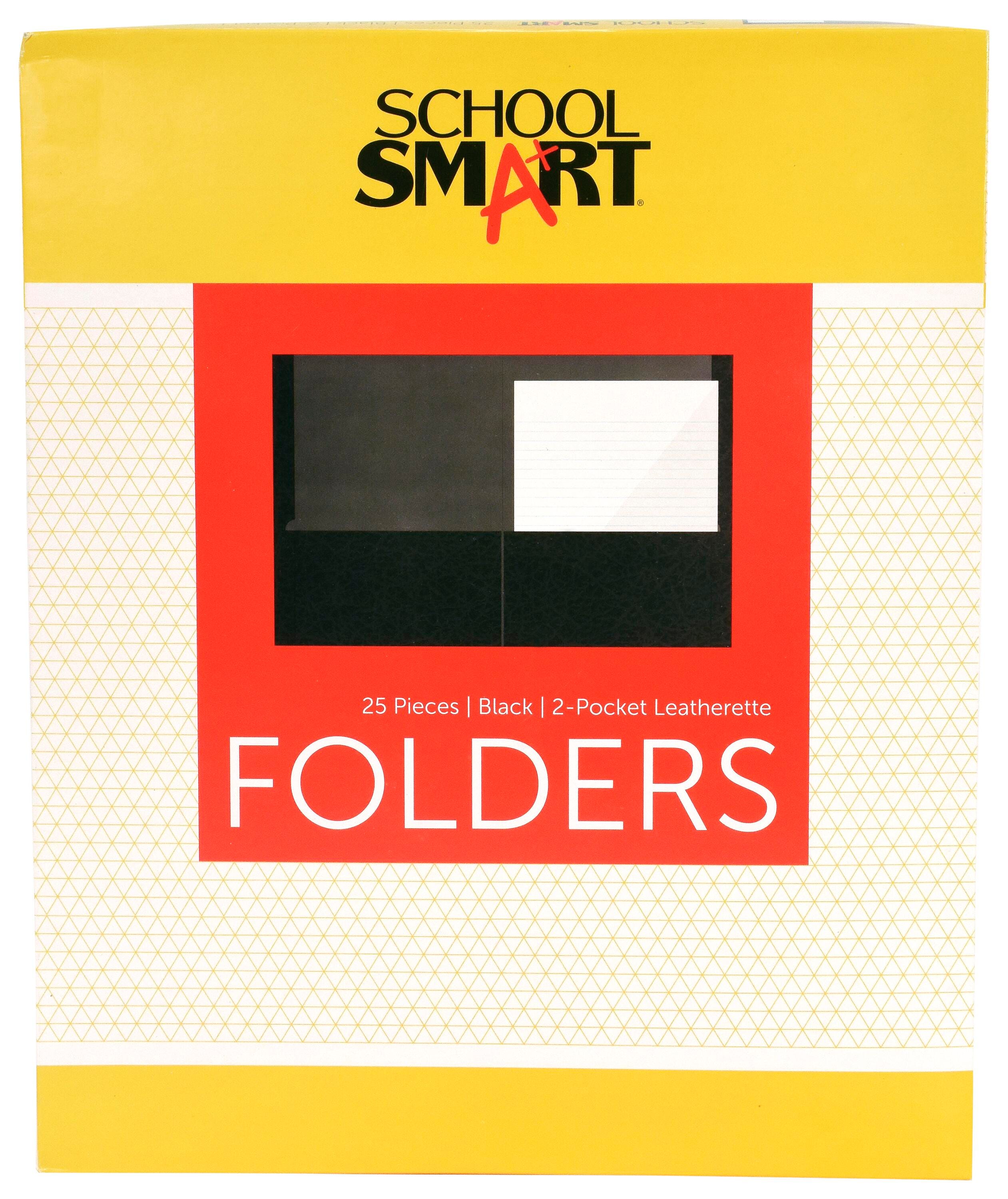 School Smart 2-Pocket Folders with No Brads, Black, Pack of 25 085142